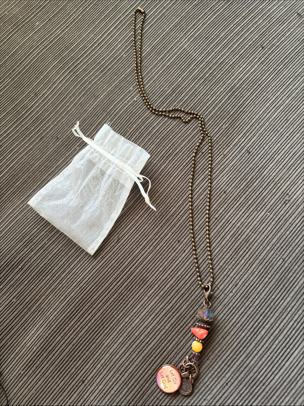 Bronze Beaded Charm Necklace with Colorful Stones